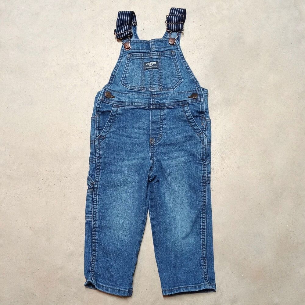 OshKosh B’gosh Toddler Bib Overalls 2T Jean Carpenter Stretch Denim Utility
